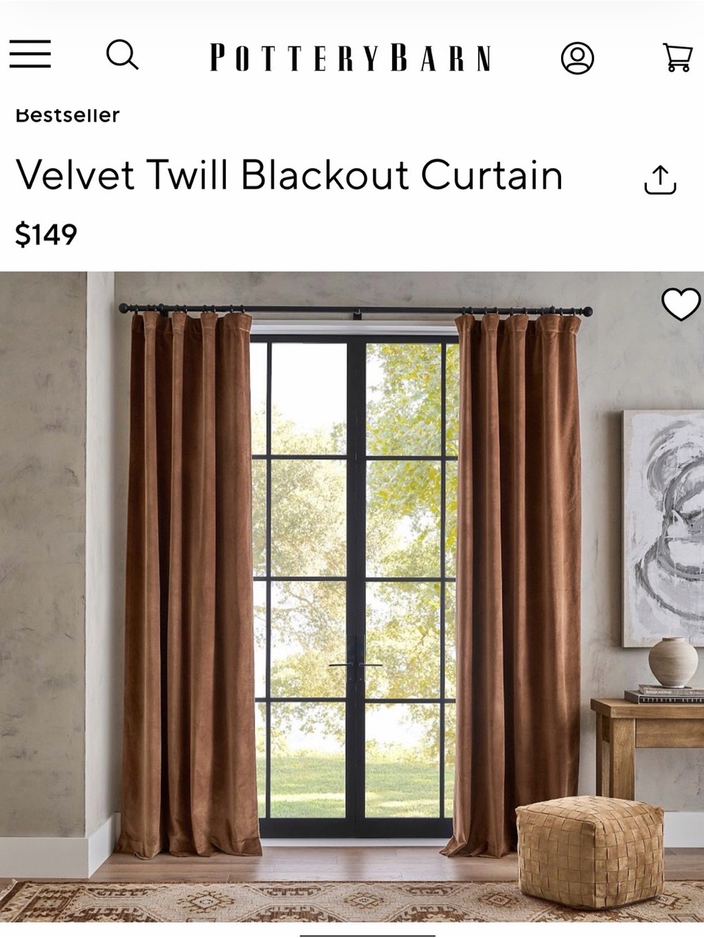 Pottery Barn Velvet Twill Curtain